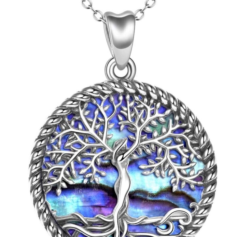 Tree Of Life Necklace Sterling Silver Abalone Shell Family Gift For Women